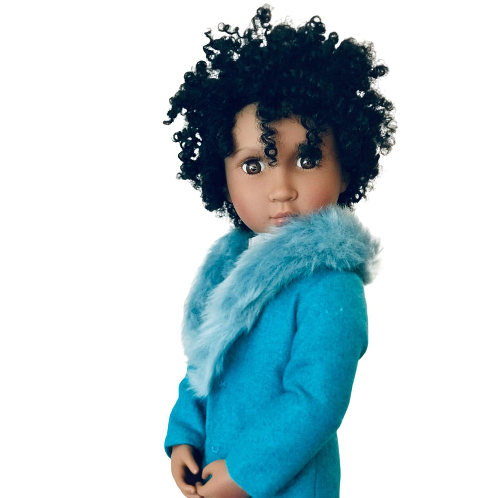 A Girl for All Time: Blue Furry Coat and Hat for 16 inch British dolls